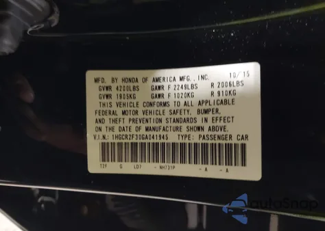 2016 Honda Accord Lx из США, поврежденный, VIN 1HGCR2F30GA041945